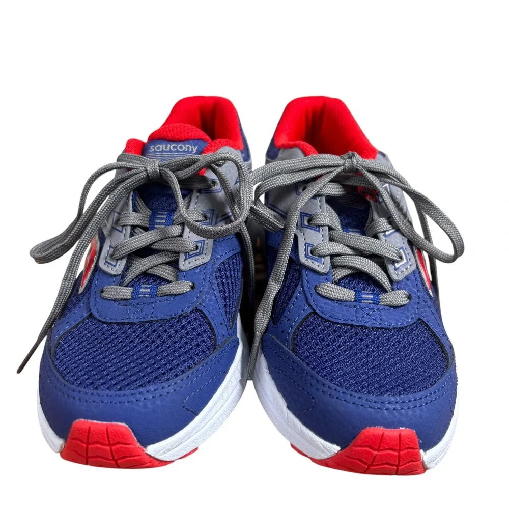 Saucony Cohesion Kids Blue Grey Red Athletic Running Shoes SK265553 Size 13M